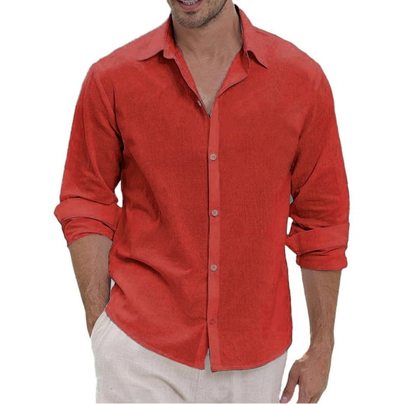 Lumtrix Men's Dress Shirts Solid Long Sleeve Stretch Loose Fit Formal Shirt Business Casual Button Down Shirts Red 2XL