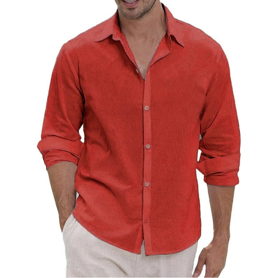 Lumtrix Men's Dress Shirts Solid Long Sleeve Stretch Loose Fit Formal Shirt Business Casual Button Down Shirts Red 4XL