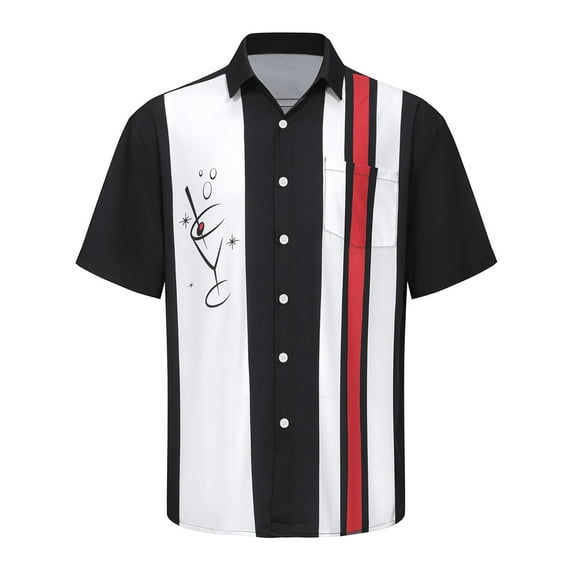 Lumtrix Men's Hawaiian Shirt Short Sleeves Coconut Printed Button Down Summer Beach Casual Shirts 1950s Vintage Bowling Shirts with Pocket Black 3XL