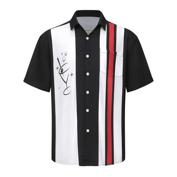 Lumtrix Men's Hawaiian Shirt Short Sleeves Coconut Printed Button Down Summer Beach Casual Shirts 1950s Vintage Bowling Shirts with Pocket Black XL