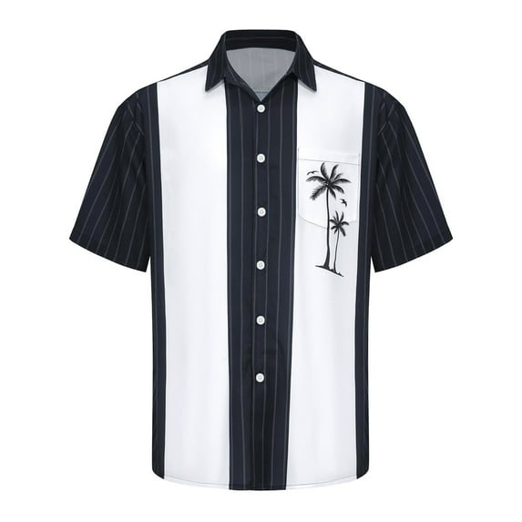 Lumtrix Men's Hawaiian Shirt Short Sleeves Coconut Printed Button Down Summer Beach Casual Shirts 1950s Vintage Bowling Shirts with Pocket Navy XL