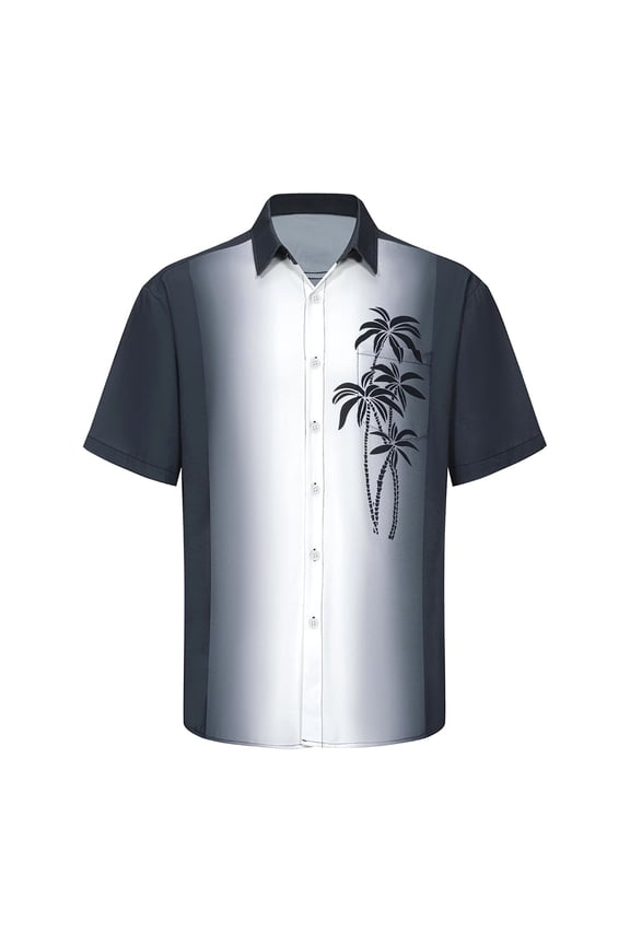 Men's Hawaiian Shirt Short Sleeves Coconut Printed Button Down Summer Beach Casual Shirts 1950s Vintage Bowling Shirts with Pocket Dark Blue XL