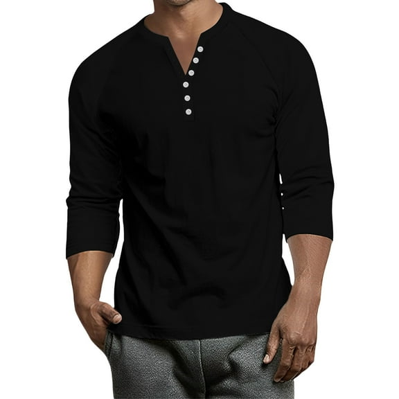 Lumtrix Men's Henley Shirts Long Sleeve Button Down T-Shirt Lightweight Fashion Casual Pullover Shirt Black XL