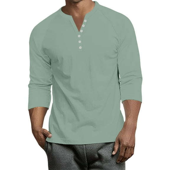 Lumtrix Men's Henley Shirts Long Sleeve Button Down T-Shirt Lightweight Fashion Casual Pullover Shirt Light Green S