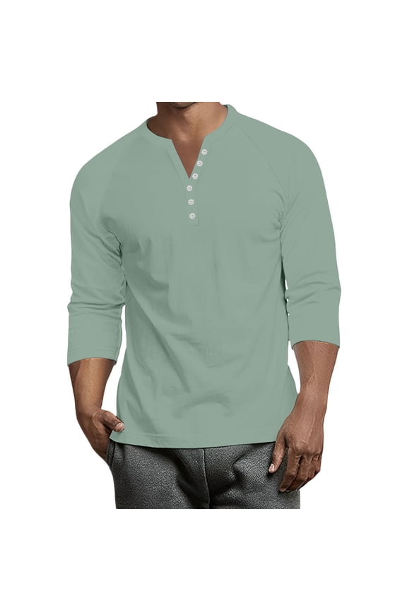 Men's Henley Shirts Long Sleeve Button Down T-Shirt Lightweight Fashion Casual Pullover Shirt Light Green XL