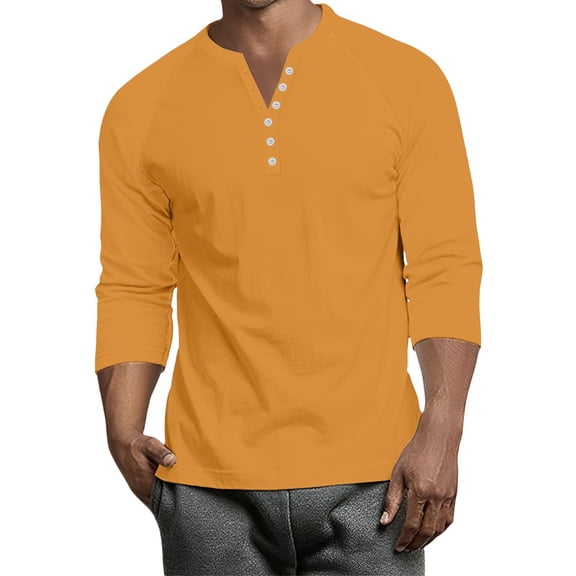 Lumtrix Men's Henley Shirts Long Sleeve Button Down T-Shirt Lightweight Fashion Casual Pullover Shirt Saffron XL