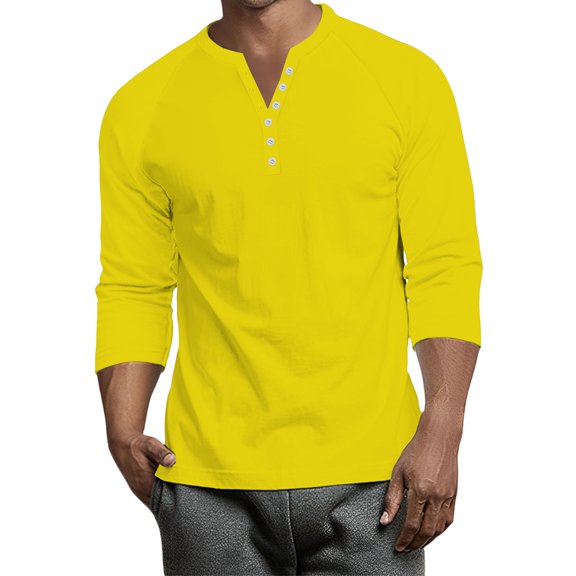 Lumtrix Men's Henley Shirts Long Sleeve Button Down T-Shirt Lightweight Fashion Casual Pullover Shirt Yellow L