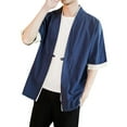 thumbnail image 1 of Lumtrix Men's Kimono Jackets Cardigan Lightweight Casual Cotton Blends Linen Seven Sleeves Open Front Coat Outwear Navy 3XL, 1 of 5