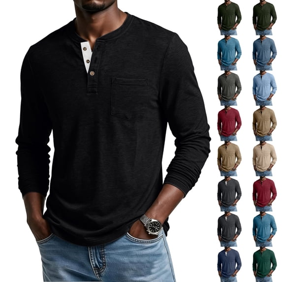 T Sprang Lumtrix Men's Lightweight Long Sleeve Henley T-Shirt Casual Stretch ...