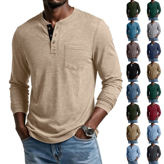 T Sprang Lumtrix Men's Lightweight Long Sleeve Henley T-Shirt Casual Stretch ...