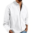 thumbnail image 1 of Lumtrix Men's Linen Shirts Casual Button Down Long Sleeve Shirt Solid Collar Summer Beach Shirts with Pocket White XL, 1 of 5