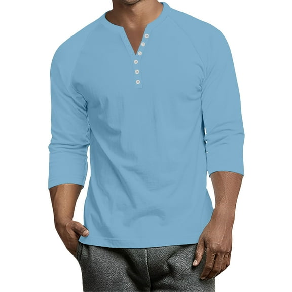 Lumtrix Men's Long Sleeve Baseball Solid T-Shirts Henley Shirts for Men Casual Cotton Sport Athletic Jersey Tee Tops Blue XXXL
