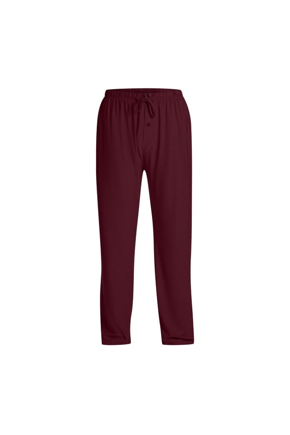Men's Pajama Pants Soft Lounge Sleep Pants with Pockets & Drawstring Sleepwear Button Fly Bottoms Wine M