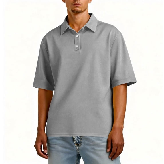 Lumtrix Men's Polo Shirts Short Sleeve Cotton Casual Button Tee Classic Loose Fit Collared Golf Tops Gray M