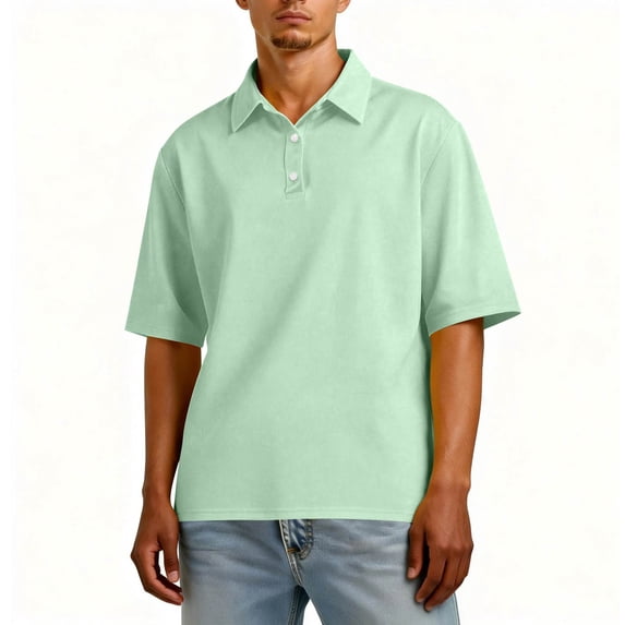 Lumtrix Men's Polo Shirts Short Sleeve Cotton Casual Button Tee Classic Loose Fit Collared Golf Tops Mint Green M