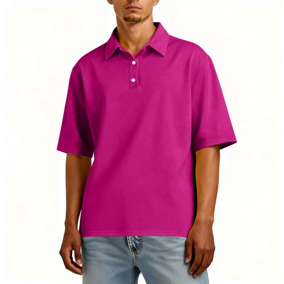 Lumtrix Men's Polo Shirts Short Sleeve Cotton Casual Button Tee Classic Loose Fit Collared Golf Tops Purple 2XL