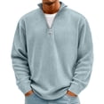 thumbnail image 1 of Lumtrix Men's Quarter Zip Pullover Fall Winter Casual Long Sleeve Mock Neck Comfy Sweatshirts Loose Fit Corduroy Sweater Lightweight Top Sky Blue 5XL, 1 of 6