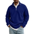 thumbnail image 1 of Lumtrix Men's Quarter Zip Up Pullover Mock Neck Long Sleeve Sweater Casual Corduroy Sweatshirt Lightweight Work Sports Tops Dark Blue M, 1 of 7