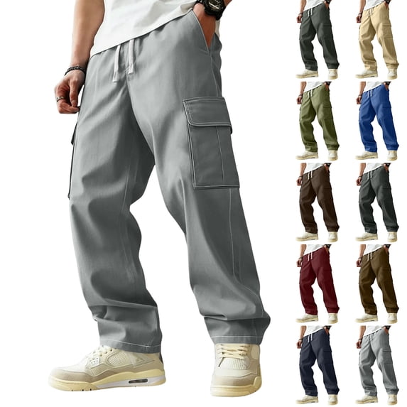 Lumtrix Men's Relaxed Fit Cargo Pants Baggy Straight Leg Casual Work Sweatpants with Pockets for Hiking Fishing Coffee S