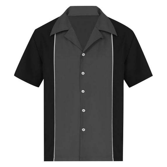 Lumtrix Men's Retro Bowling Shirt Short Sleeve Button Down Hawaiian Summer Beach Printed Casual Shirts Black 2XL