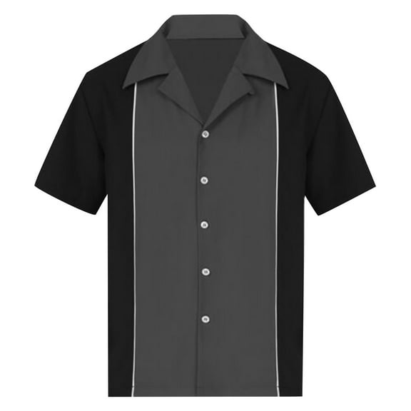 Lumtrix Men's Retro Bowling Shirt Short Sleeve Button Down Hawaiian Summer Beach Printed Casual Shirts Black XL