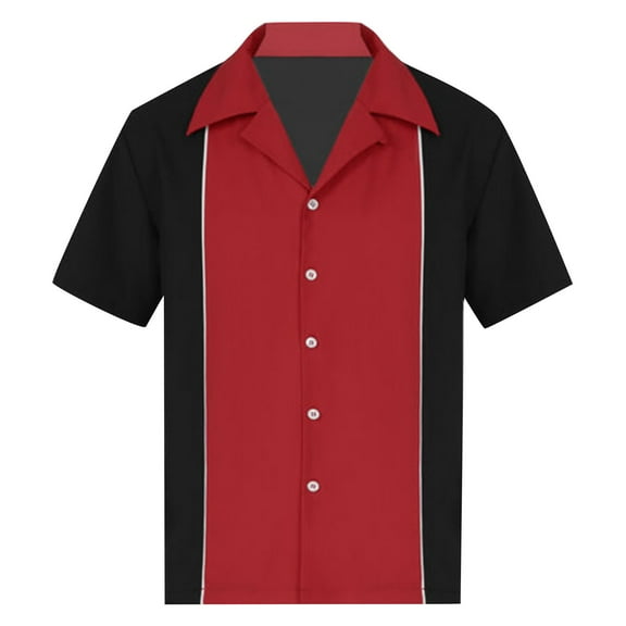 Lumtrix Men's Retro Bowling Shirt Short Sleeve Button Down Hawaiian Summer Beach Printed Casual Shirts Red 4XL