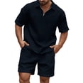 thumbnail image 1 of Lumtrix Men's Short Sets 2 Piece Half Zip Shirt Summer Outfits Casual Fashion Tracksuits with Pockets Navy 2XL, 1 of 8