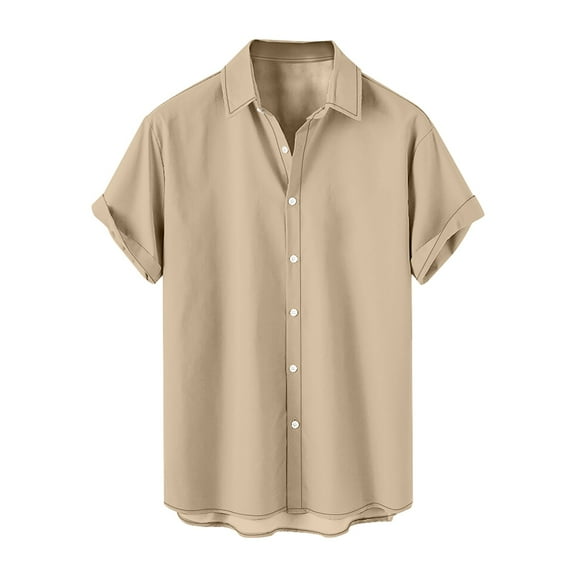 Lumtrix Men's Short Sleeve Button Down Bowling Shirts Hawaiian Casual Printed Summer Regular Fit Shirt Khaki XL