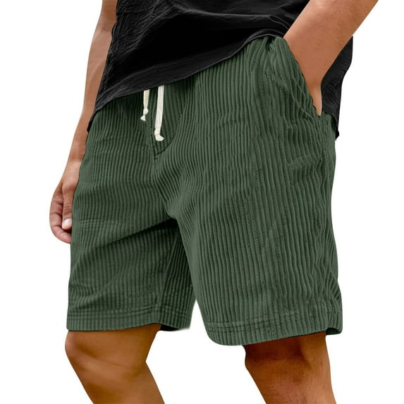 Lumtrix Men's Shorts Casual Corduroy Elastic Waist Drawstring Shorts for Men Workout Summer Loose Fit with Pockets Army Green S