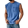 thumbnail image 1 of Lumtrix Men's Sleeveless Shirts Workout Distressed Tank Tops Muscle Summer Beach Casual Oversized Tee with Pocket Blue S, 1 of 3