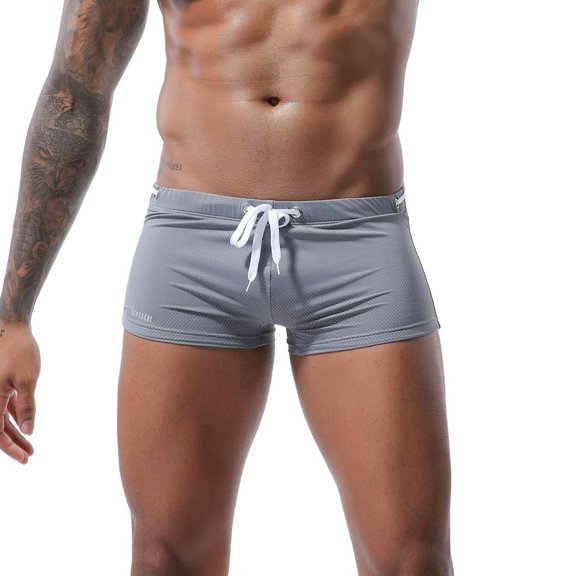 Lumtrix Men's Swimwear Sexy Swim Briefs Beach Bikini Sport Swimsuit Low with Drawstring Swimming Shorts Gray L