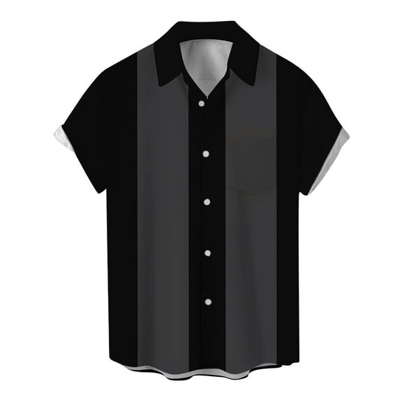 Lumtrix Men's Vintage Bowling Shirts 1950s Casual Short Sleeve Button Up Contrast Shirt Trendy Beach Summer Shirts with Pocket Black XL