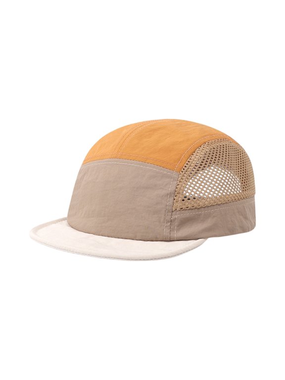 Mens 5 Panel Hats Uncrushable Foldable Baseball With Short Brim Women Color Block Mesh Running Hat Khaki One Size