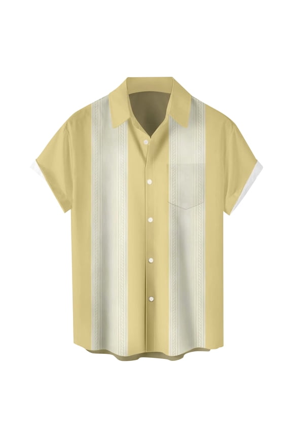 Mens Bowling Shirt 1950s Retro Print Hawaiian Shirts Short Sleeve Casual Button Down Shirt Beach Shirts Yellow L