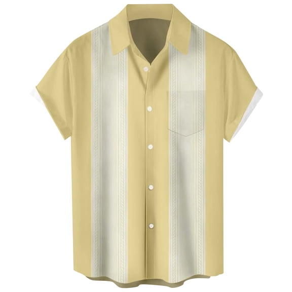Lumtrix Mens Bowling Shirt 1950s Retro Print Hawaiian Shirts Short Sleeve Casual Button Down Shirt Beach Shirts Yellow M
