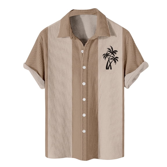 Lumtrix Mens Bowling Shirts Hawaiian Shirt Big and Tall Retro Button Up Vintage Guayabera Camp Shirt Printed Palmshadow Clothing Khaki 3XL