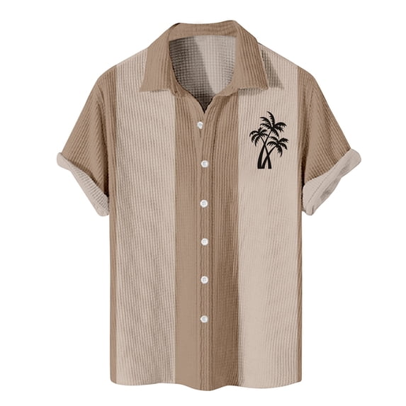 Lumtrix Mens Bowling Shirts Hawaiian Shirt Big and Tall Retro Button Up Vintage Guayabera Camp Shirt Printed Palmshadow Clothing Khaki L