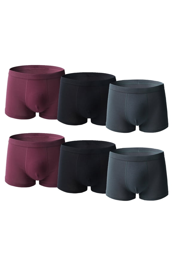 Mens Boxer Briefs With Pouch Polyester Soft Stretch Briefs Wicking Breathable Underwear For Men Long Leg 6 Pcs black,gray,wine L