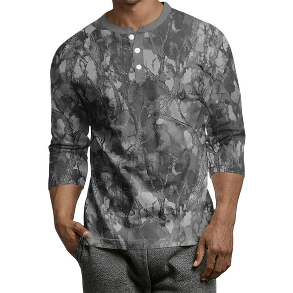 Lumtrix Mens Camouflage Henley Shirts 3/4 Sleeve Sleeve Camo Sport Summer Beach Casual Fitted Soft T-Shirt Dark Gray 3XL