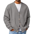 thumbnail image 1 of Lumtrix Mens Cardigan Sweater Waffle Knit Long Sleeve Cardigan Open Front Lightweight Casual Button Down Cardigan Loose V Neck Sweater Gray 3XL, 1 of 5