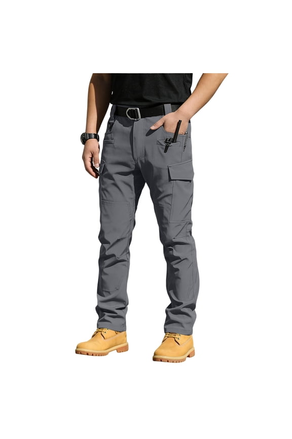Mens Cargo Pants Loose Fit Hiking Work Pants Multi Pockets Outdoor Breathable Baggy Camo Pant Gray 3XL