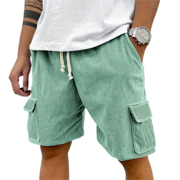 Lumtrix Mens Casual Cargo Shorts Corduroy Drawstring Classic Cargo Stretch Short with Pockets Sport Outdoor Light Green M