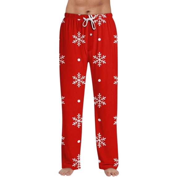 Lumtrix Mens Christmas Pajama Bottoms Snowflake Print Cotton Cozy Soft Warm Lightweight Loose Fit Wide Leg Lounge Indoor Pj Sleepwears Red 3XL