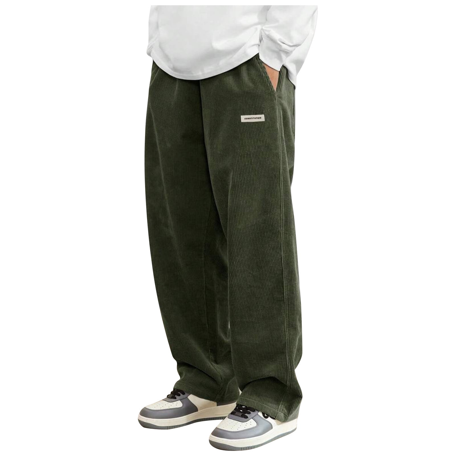 Lumtrix Mens Corduroy Pants Baggy Wide Leg Sweatpants Drawstring Waist ...