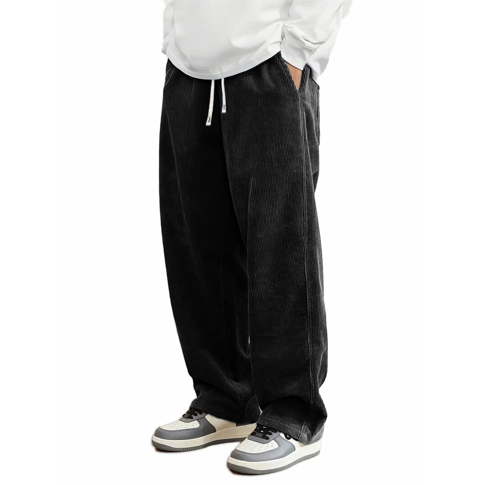 Lumtrix Mens Corduroy Pants Casual Baggy Pants Wide Leg Loose Fit ...