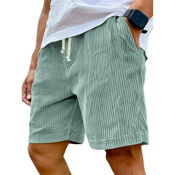 Lumtrix Mens Corduroy Shorts Casual 5 Inch Elastic Waist Drawstring Summer Beach Sports Loose Fit Shorts With Pocket Light Green M