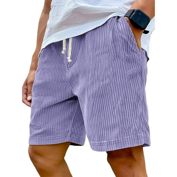 Lumtrix Mens Corduroy Shorts Casual 5 Inch Elastic Waist Drawstring Summer Beach Sports Loose Fit Shorts With Pocket Purple 2xl