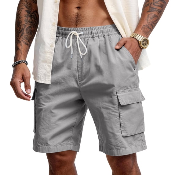 Lumtrix Mens Cotton Baggy Cargo Shorts Drawstring Stretch Elastic Waist Casual Work Short with Pockets Dark Gray XL
