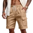 thumbnail image 1 of Lumtrix Mens Cotton Baggy Cargo Shorts Drawstring Stretch Elastic Waist Casual Work Short with Pockets Earthy Yellow L, 1 of 7