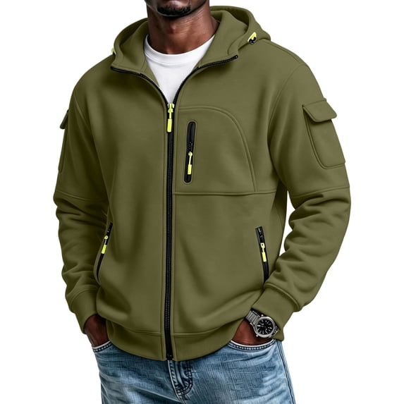 Lumtrix Mens Full Zip Hoodie Oversized Lightweight Fleece Hooded Sweatshirt Novelty Loose Fit Holiday Workout, Vintage Jackets Army Green 2XL